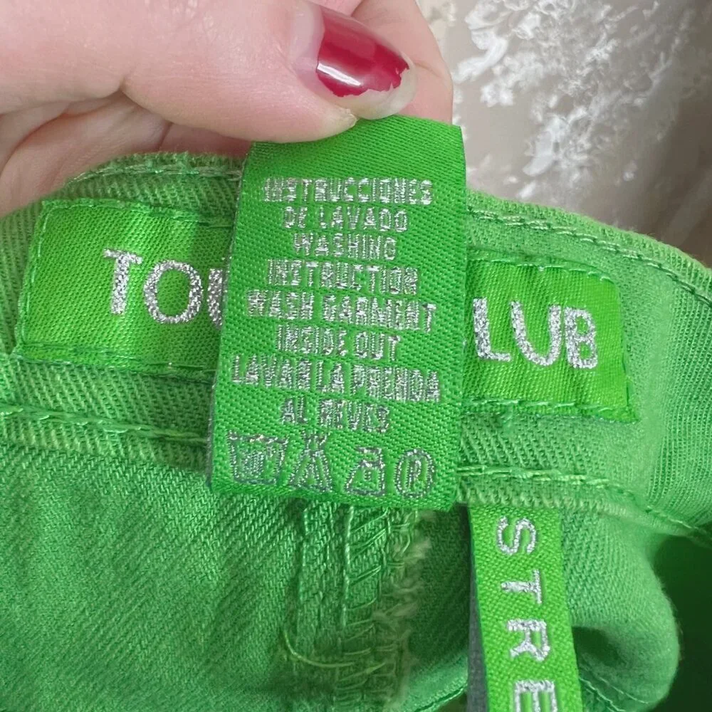 y2k Vintage Green Denim Mini Skirt Rhineston Buttons Women's Size 15 - Picture 5 of 6